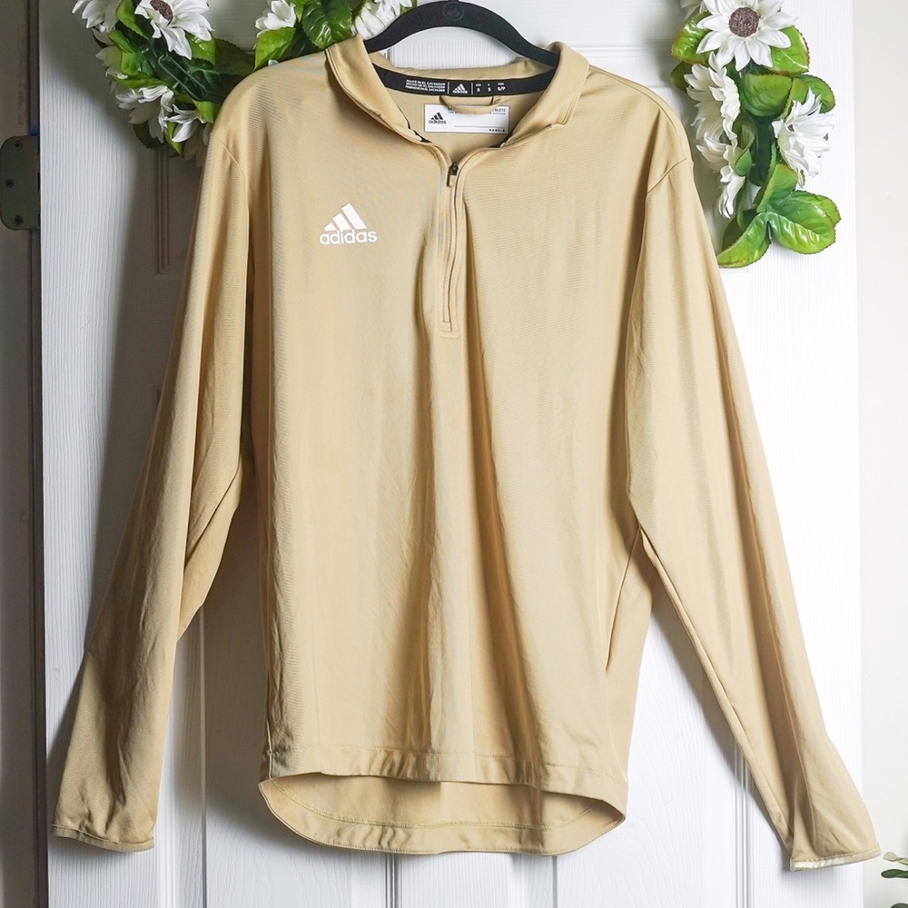 Adidas Long Sleeve Shirt Quarter-Zip Aeroready Light Tan Green Lightweight